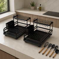 Escorredor 3 em 1 de Aço Inoxidável Multifuncional com Alças Dobráveis e Base Antiderrapante + BRINDE: Kit de Utensílios de Cozinha.