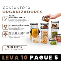 Conjunto com 10 Potes Organizadores Herméticos de Plástico com Tampas de Vedação a Vácuo