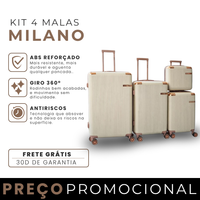 Kit de 4 Malas Milano™ em ABS Reforçado com Giro 360° e Design Antirrisco