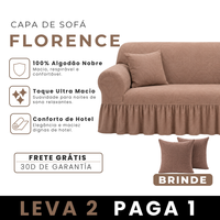 [LEVE 2 PAGUE 1] Capa de Sofá Florence em Algodão com Saias Laterais + 2 Almofadas Inclusas